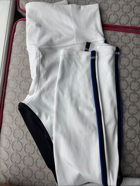 Athleta White Leggings with Black and Blue Trim